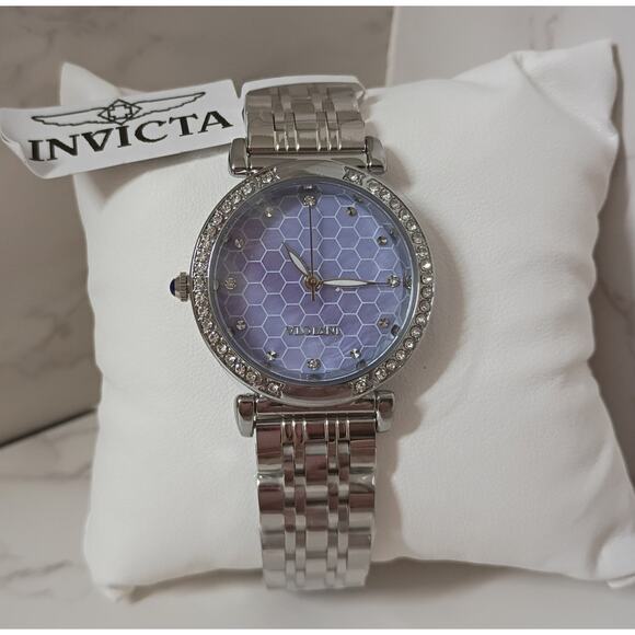 INVICTA Wildflower Lavender Honeycomb Stainless Steel Silver Watch - NWT
